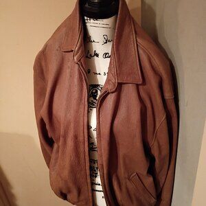 Men's Leather Bomber Jacket - Size Large